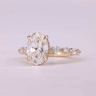 1.50CT Oval Cut Pave Setting Moissanite Engagement Ring