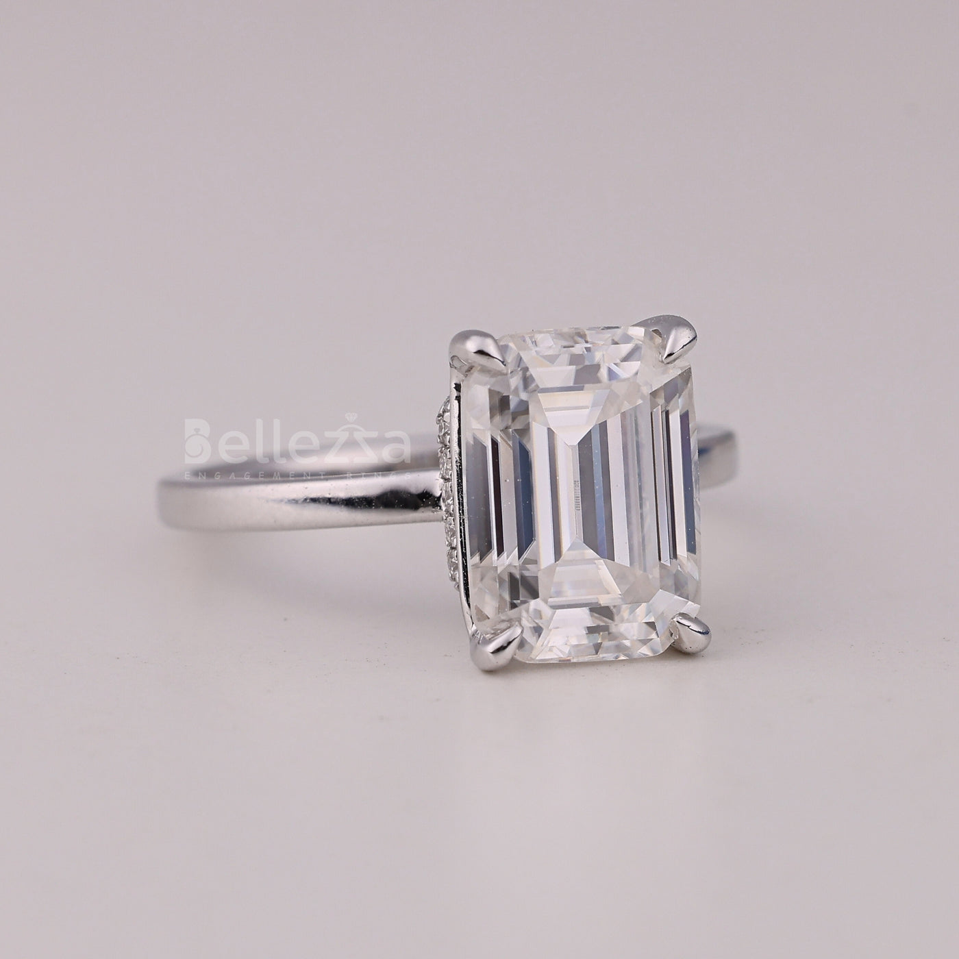 1.50CT Emerald Cut Hidden Halo Moissanite Engagement Ring