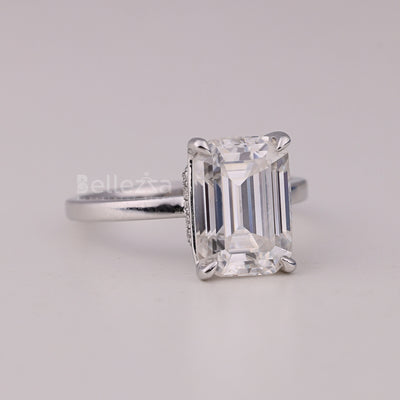 1.50CT Emerald Cut Hidden Halo Moissanite Engagement Ring