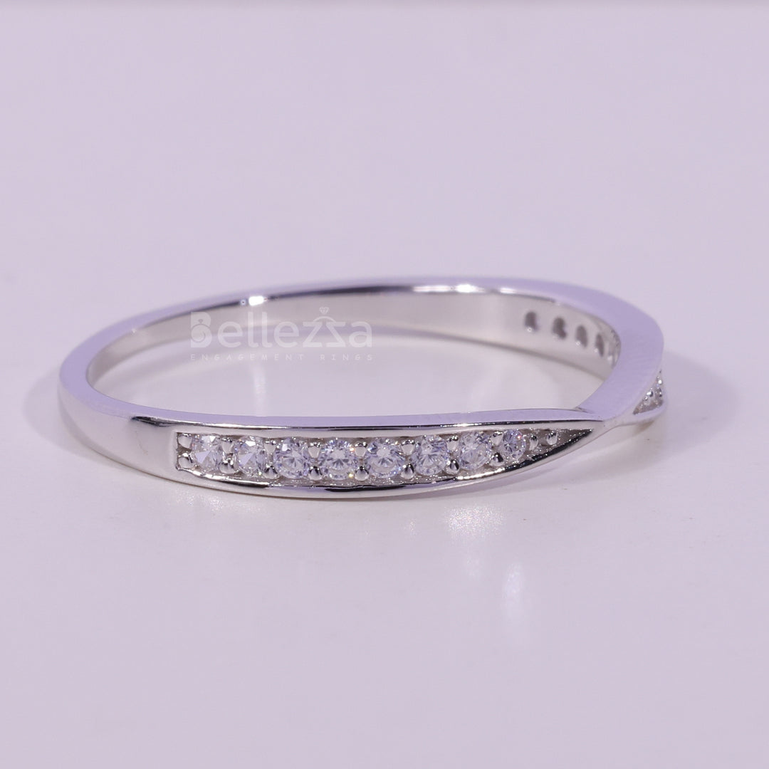 Round Cut Diamond Pinched Style Moissanite Wedding Band
