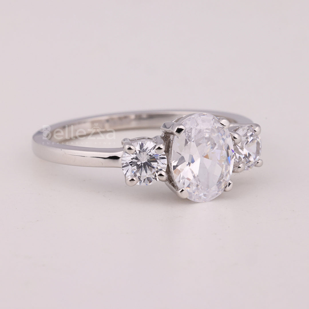 1.0CT Oval Cut Three Stone Moissanite Engagement Ring