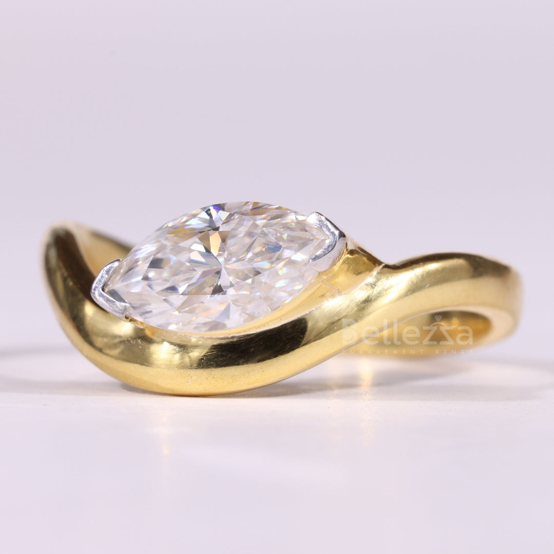 1.50CT Marquise Cut Unique Curved Solitaire Engagement Ring