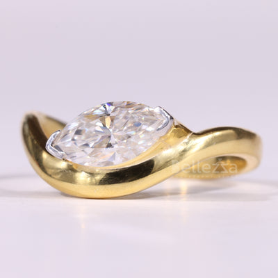 1.50CT Marquise Cut Unique Curved Solitaire Engagement Ring