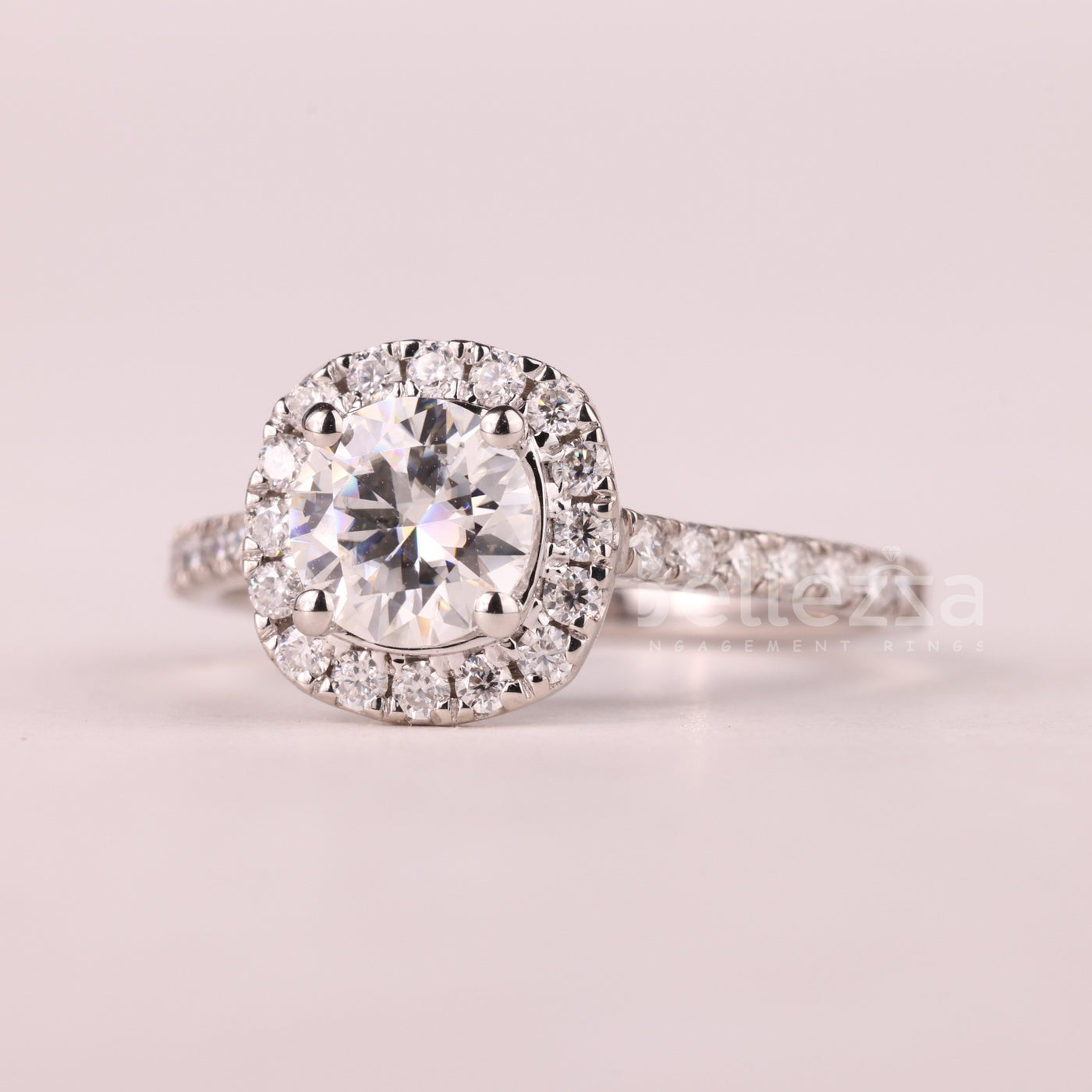 1.0CT Round Cut Halo Pave Setting Moissanite Engagement Ring
