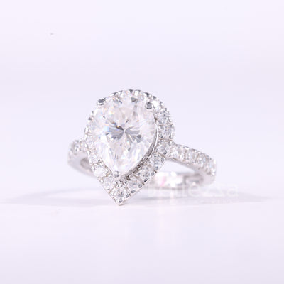 1.0CT Pear Cut Halo Setting Moissanite Engagement Ring