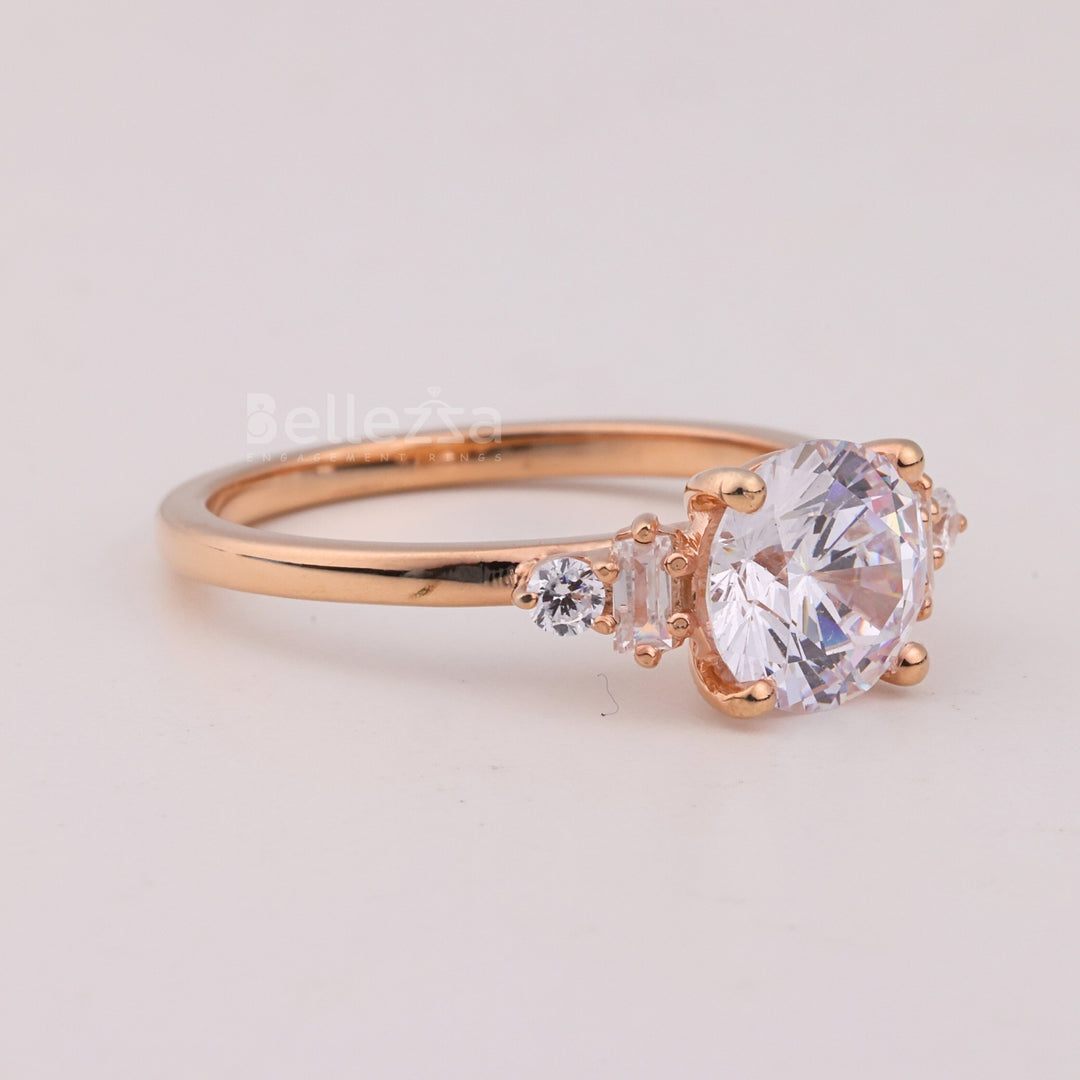 1.0CT Round Cut Cluster Diamond Moissanite Engagement Ring