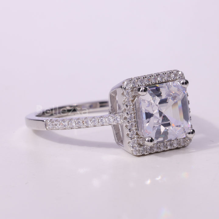 1.0CT Asscher Cut Pave Setting Moissanite Engagement Ring
