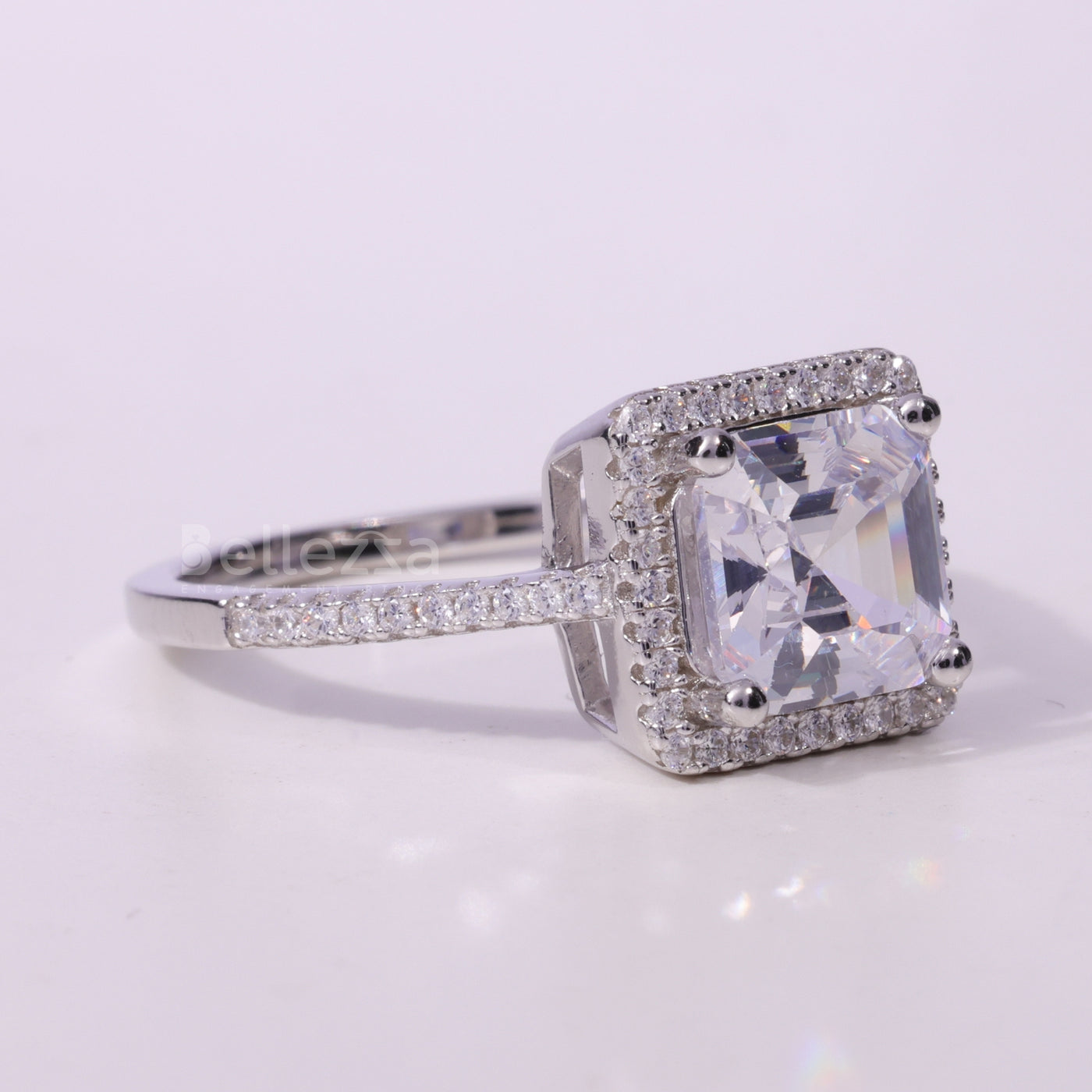 1.0CT Asscher Cut Pave Setting Moissanite Engagement Ring