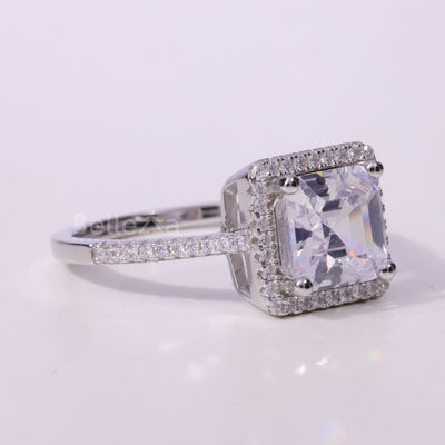 1.0CT Asscher Cut Pave Setting Moissanite Engagement Ring