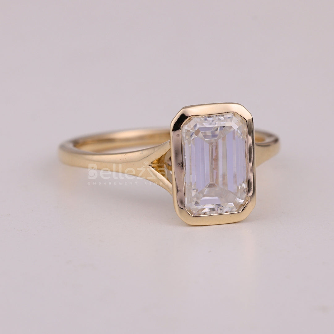 1.50CT Emerald Cut Bezel Setting Solitaire Engagement Ring