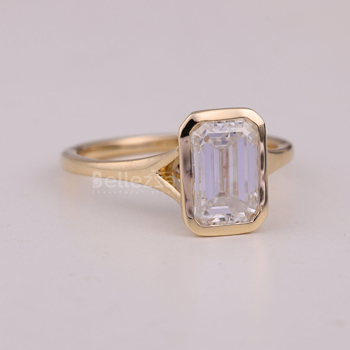 1.50CT Emerald Cut Bezel Setting Solitaire Engagement Ring