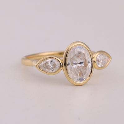 1.50CT Oval Cut Bezel Setting Three Stone Engagement Ring