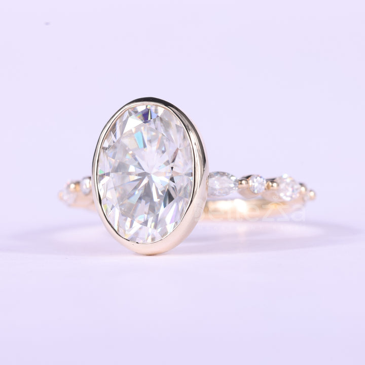 2.0CT Oval Cut Bezel & Pave Setting Moissanite Engagement Ring