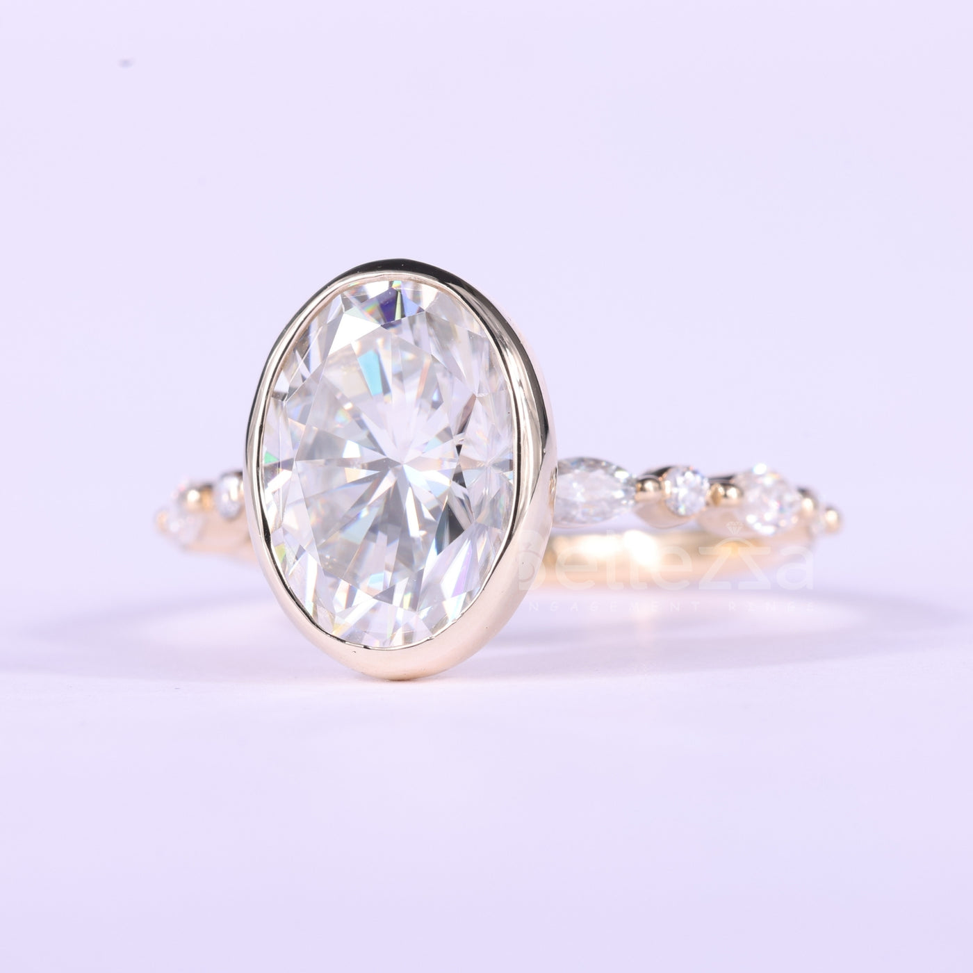 2.0CT Oval Cut Bezel & Pave Setting Moissanite Engagement Ring