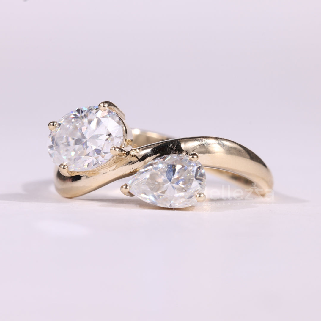 1.50CTW Oval & Pear Cut Curved Moissanite Toi Et Moi Engagement Ring