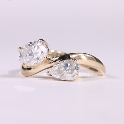 1.50CTW Oval & Pear Cut Curved Moissanite Toi Et Moi Engagement Ring