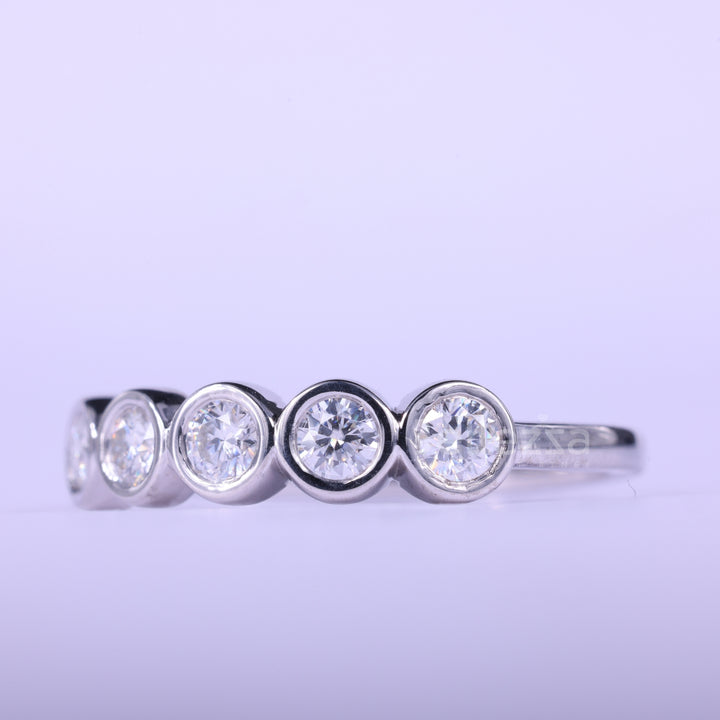 1.20CTW Round Cut Bezel Set Half Eternity Wedding Band