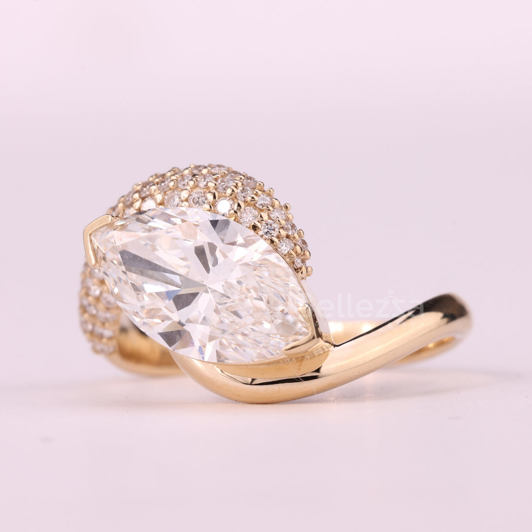 2.0CT East-West Marquise Cut Cluster Diamond Unique Engagement Ring
