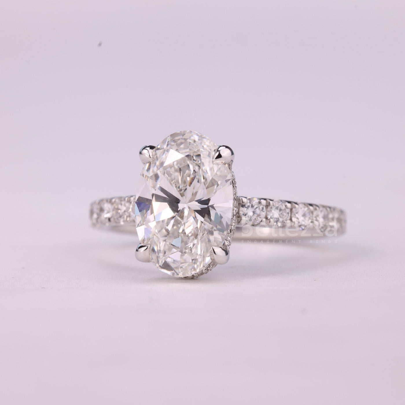 1.0CT Oval Cut Hidden Halo Pave Setting Moissanite Engagement Ring