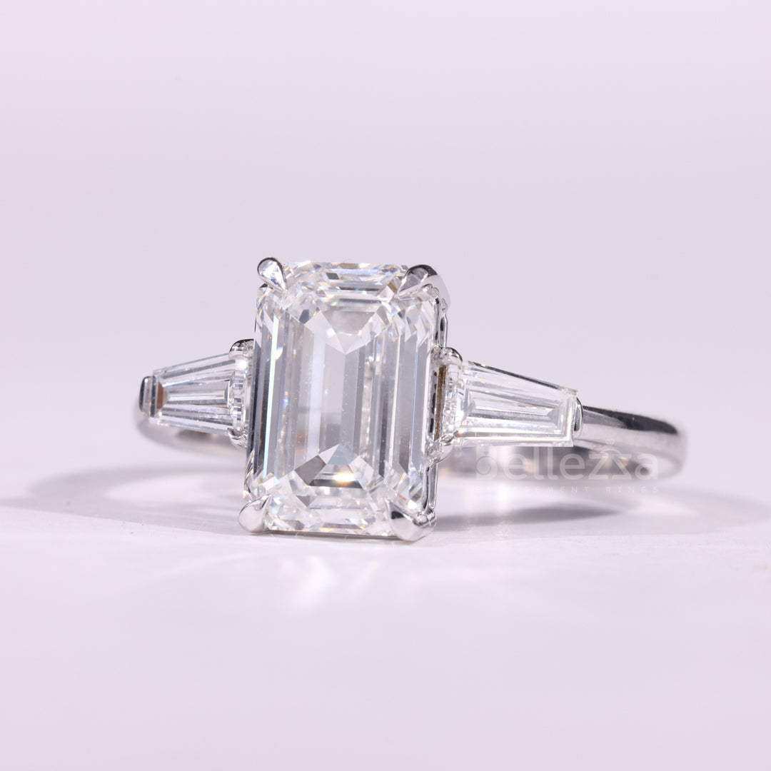 1.50CT Emerald Cut Diamond Three Stone Moissanite Engagement Ring