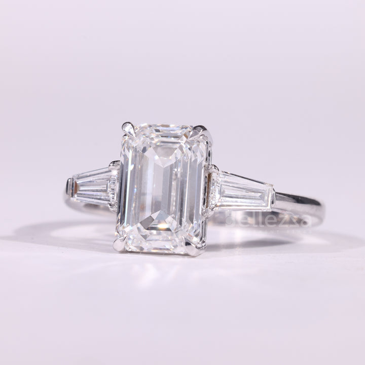 1.50CT Emerald Cut Diamond Three Stone Moissanite Engagement Ring