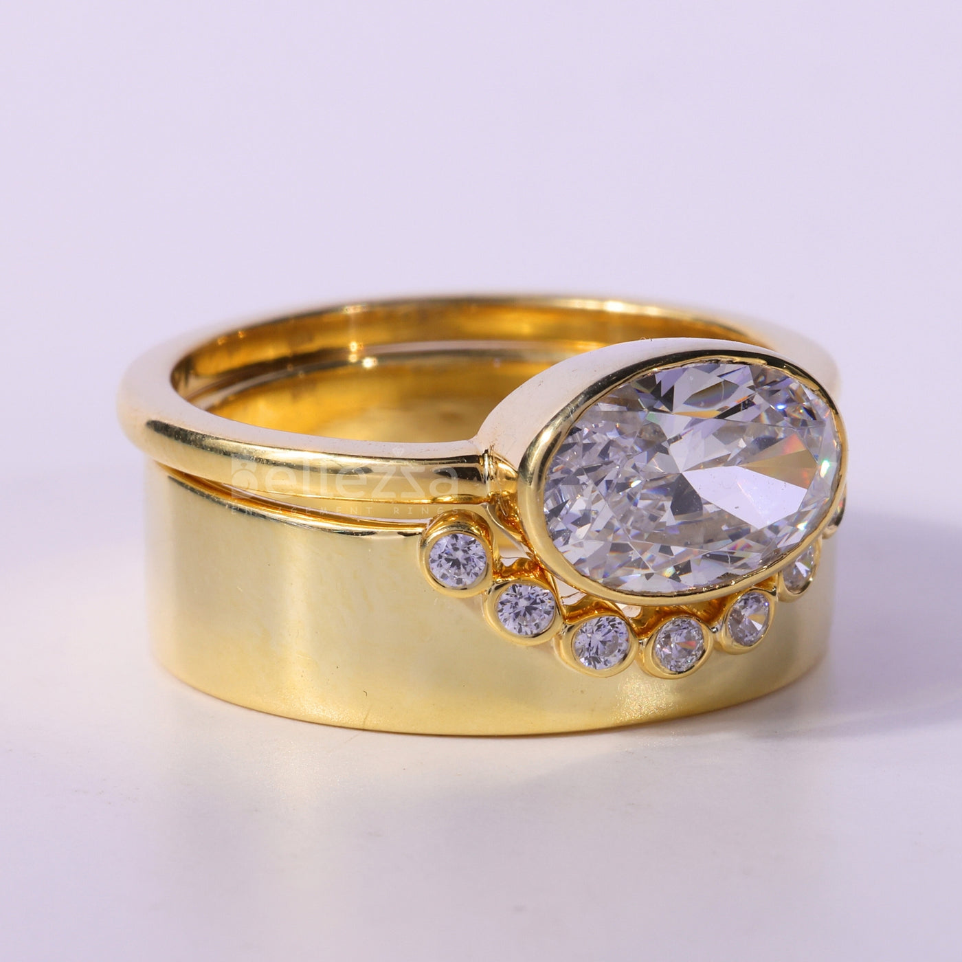 1.50CT East-west Oval Cut Diamond Curved Moissanite Bridal Ring Set