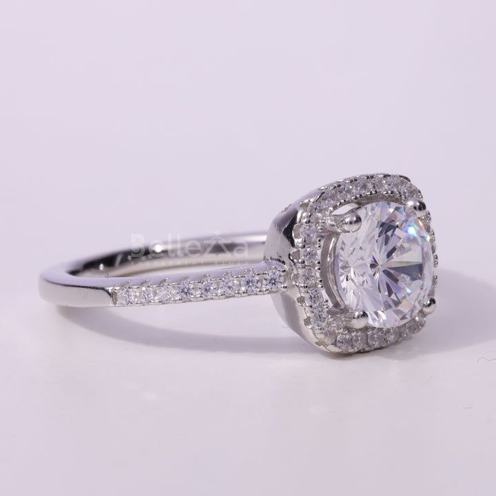 1.0CT Round Cut Halo Pave Setting Moissanite Engagement Ring