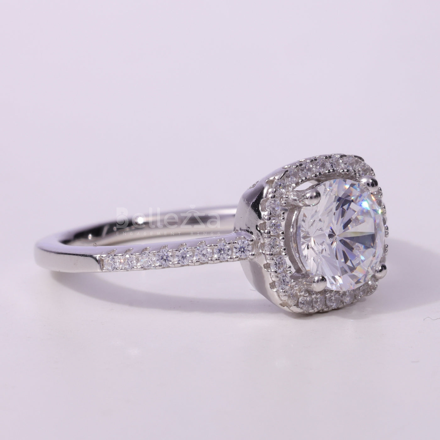 1.0CT Round Cut Halo Pave Setting Moissanite Engagement Ring