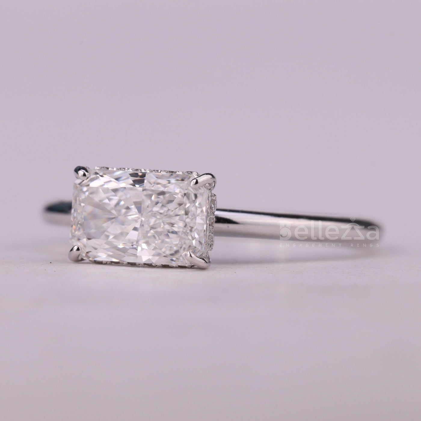 1.0CT East-West Radiant Cut Hidden Halo Moissanite Engagement Ring