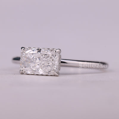 1.0CT East-West Radiant Cut Hidden Halo Moissanite Engagement Ring