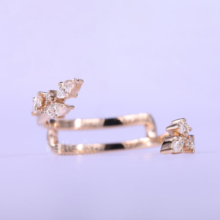 Marquise & Round Cut Cluster Diamond Open Cuff Style Band