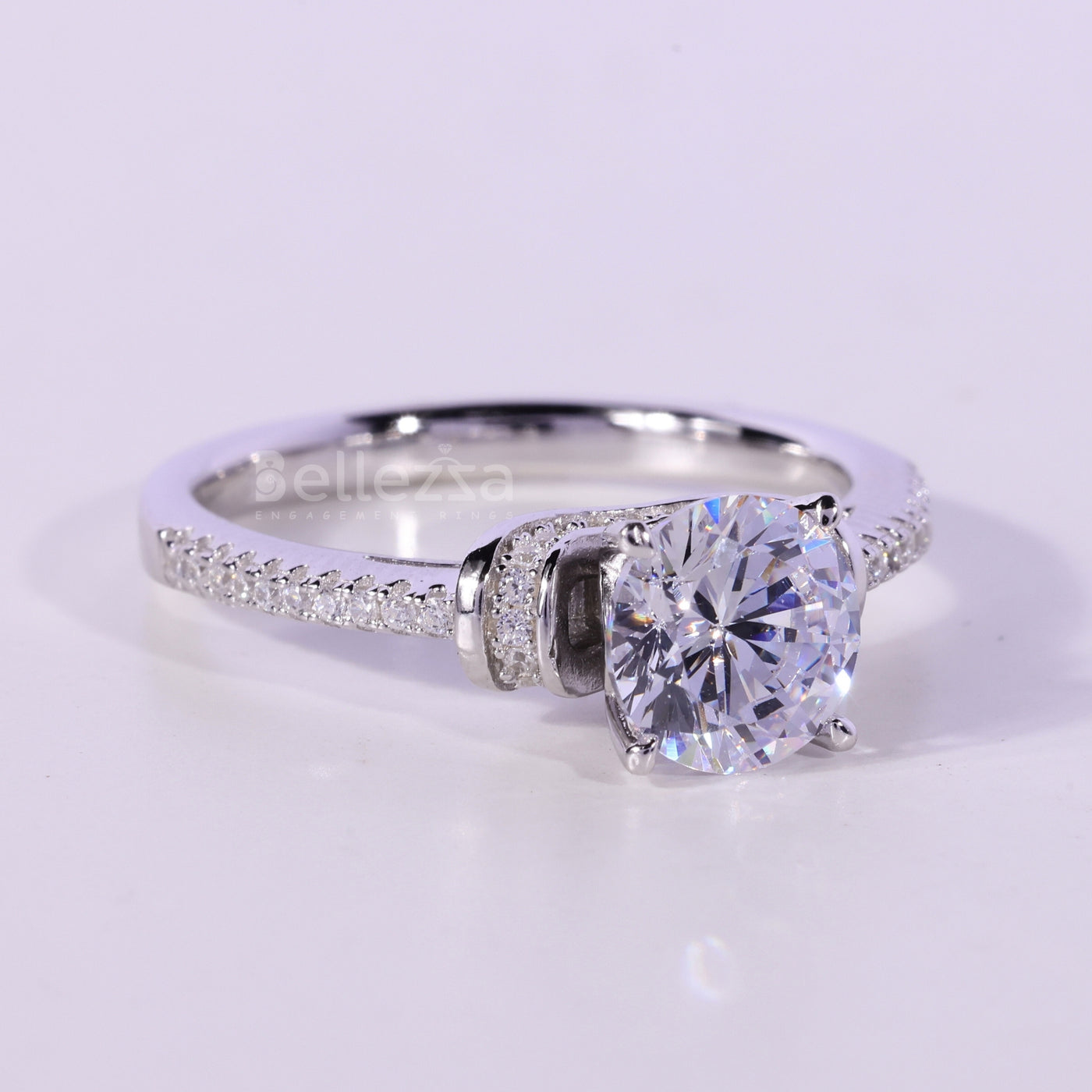 0.75CT Round Cut Diamond Pave Setting Moissanite Engagement Ring