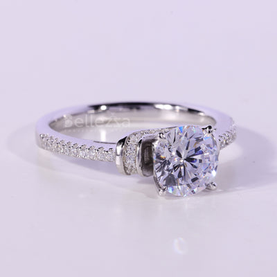 0.75CT Round Cut Diamond Pave Setting Moissanite Engagement Ring