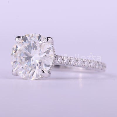 2.0CT Round Cut Diamond Pave Setting Moissanite Engagement Ring