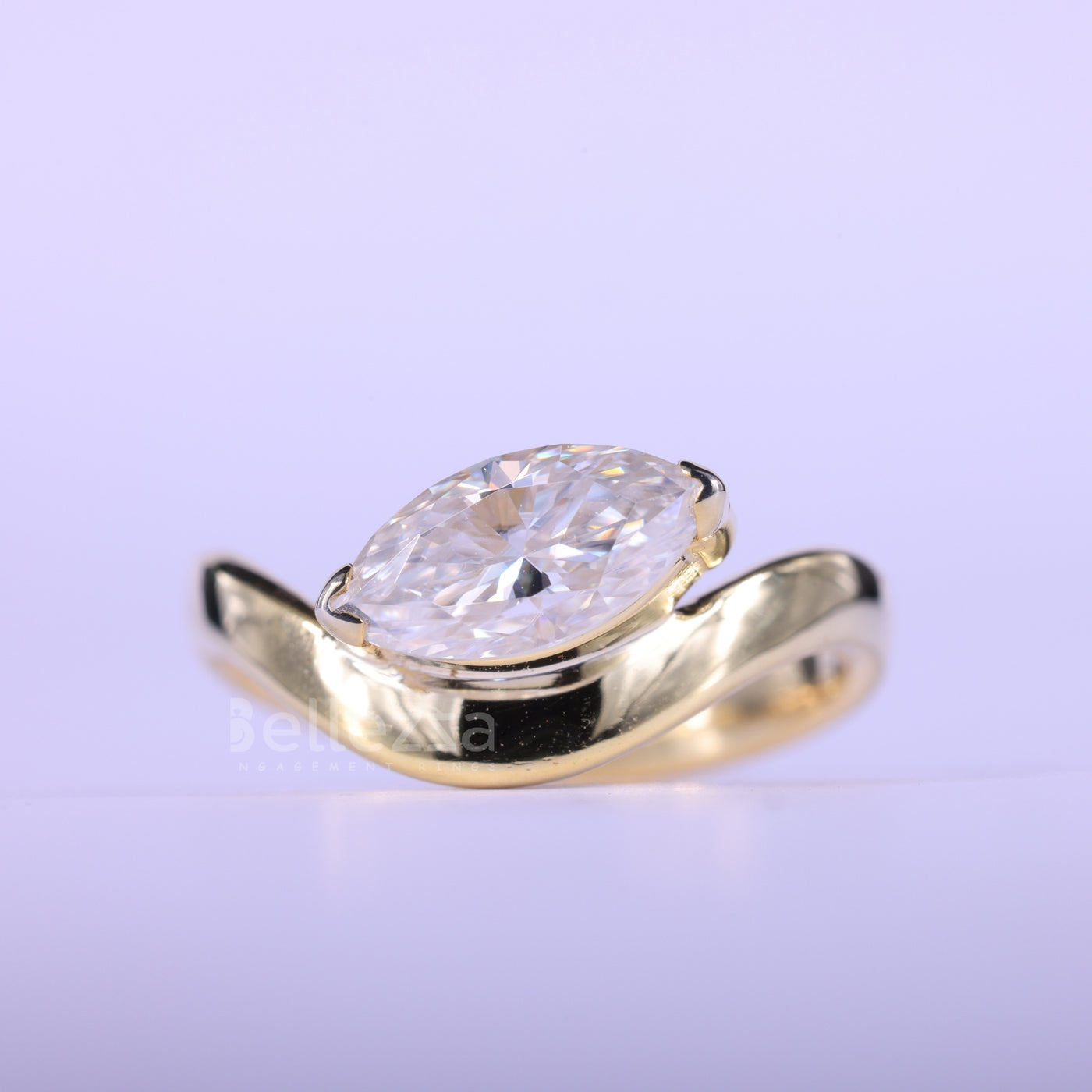 1.0CT East-West Marquise Cut Curved Moissanite Engagement Ring
