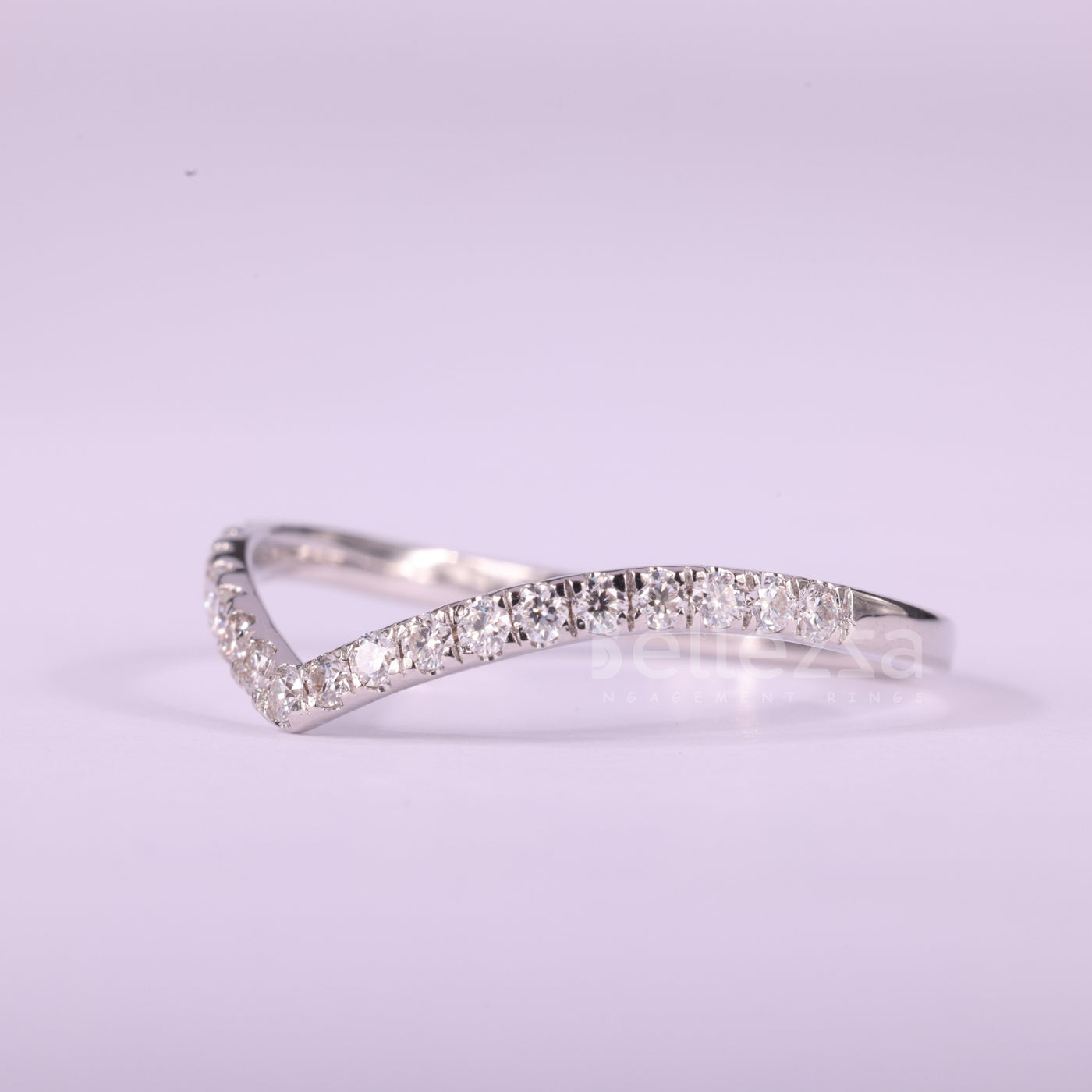 Round Cut Diamond Curved Moissanite Wedding Band