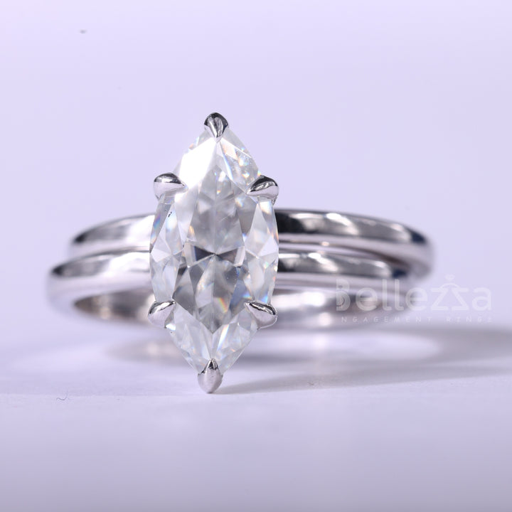 1.50CT Marquise Cut Solitaire Moissanite Plain Bridal Ring Set