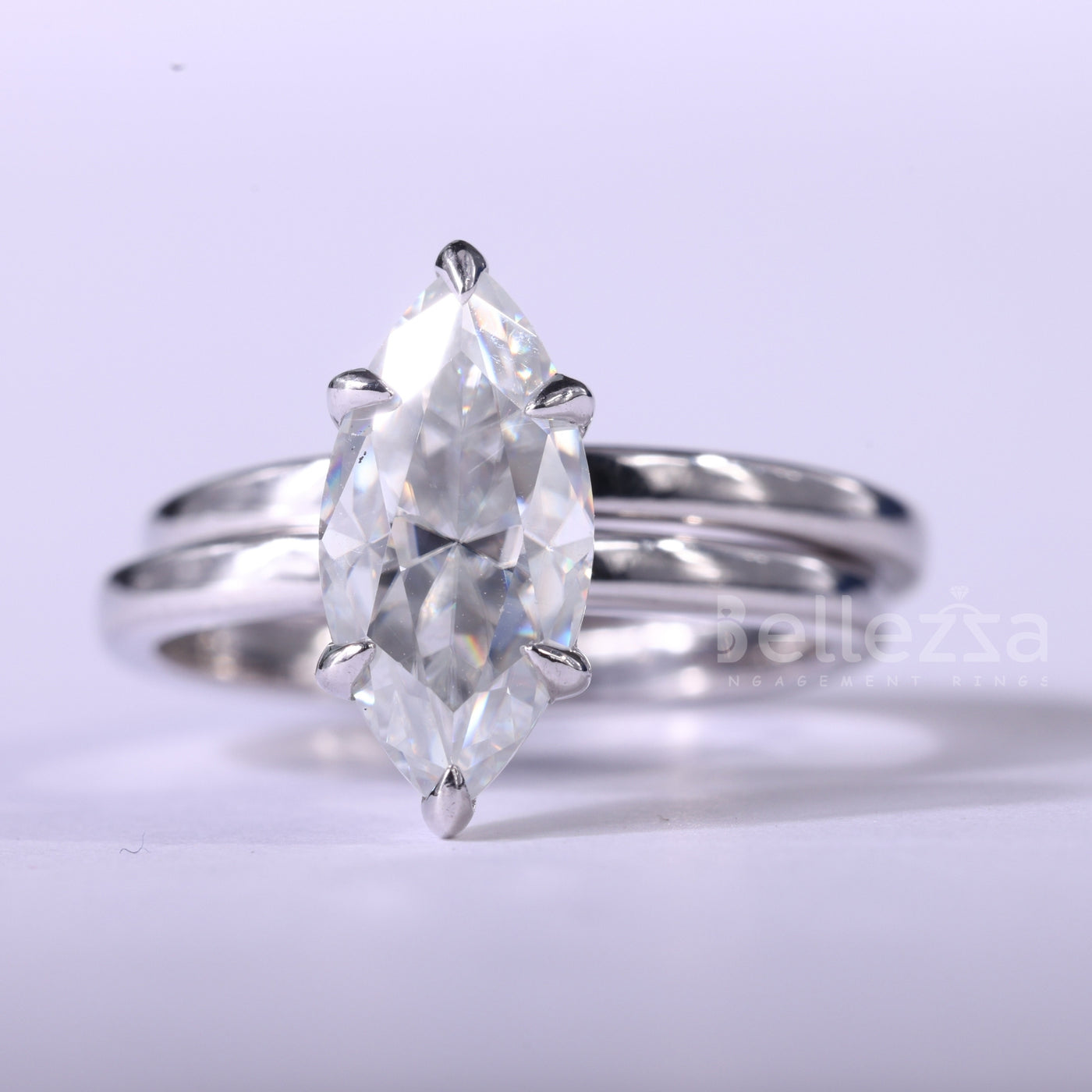 1.50CT Marquise Cut Solitaire Moissanite Plain Bridal Ring Set