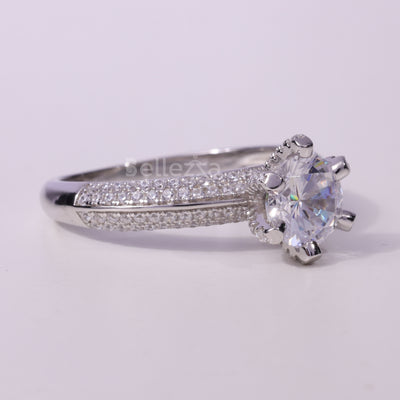 0.75CT Round Cut Cluster Diamond Moissanite Engagement Ring