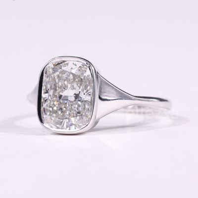 1.0CT Elongated Cushion Cut Bezel Setting Solitaire Engagement Ring