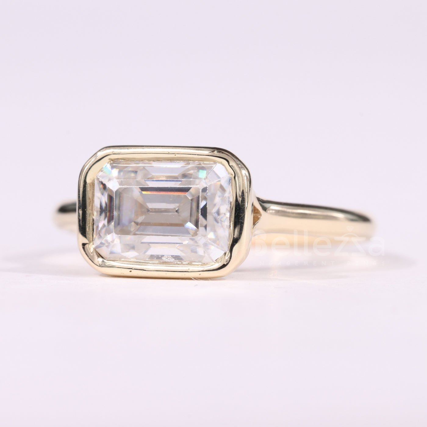 1.50CT East-West Emerald Cut Bezel Setting Moissanite Solitaire Ring