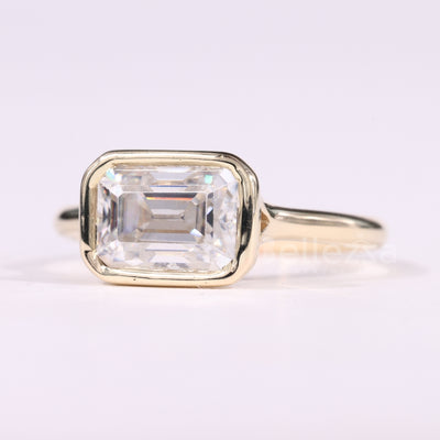 1.50CT East-West Emerald Cut Bezel Setting Moissanite Solitaire Ring