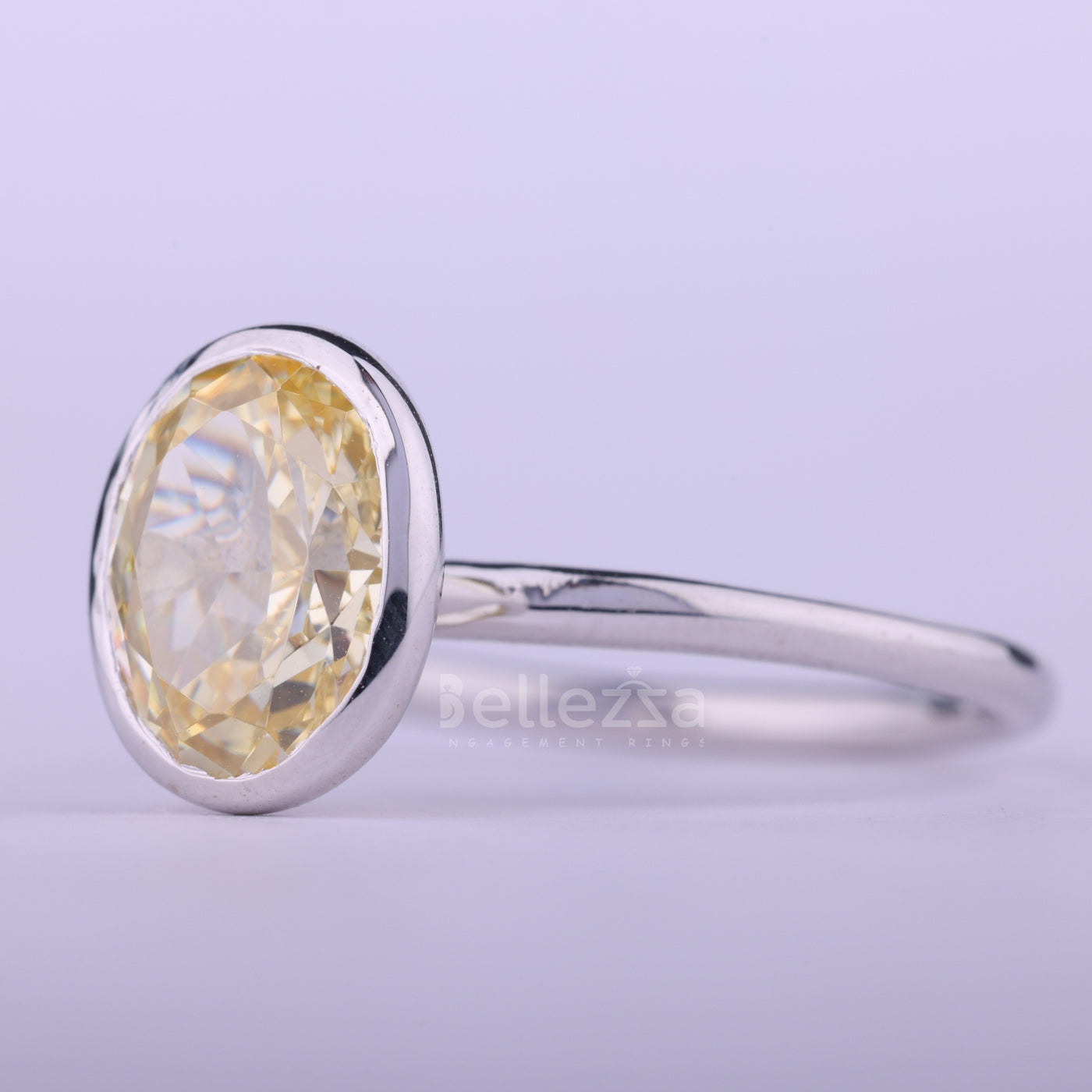 1.50CT Yellow Oval Cut Bezel Setting Solitaire Moissanite Enaggement Ring