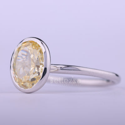 1.50CT Yellow Oval Cut Bezel Setting Solitaire Moissanite Enaggement Ring