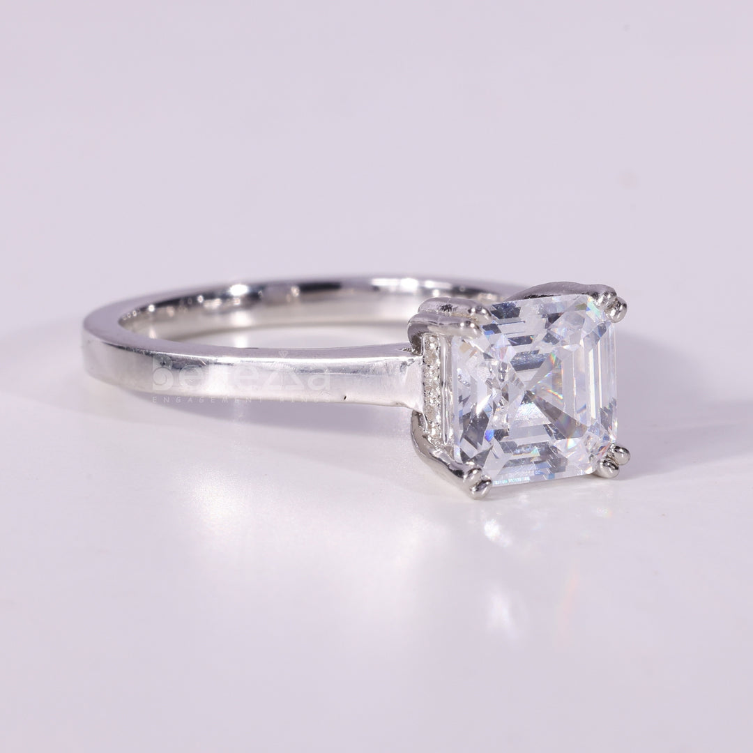 1.0CT Asscher Cut Solitaire Diamond Moissanite Engagement Ring