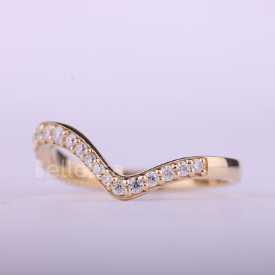 Round Cut Diamond Curved Moissanite Half Eternity Wedding Band