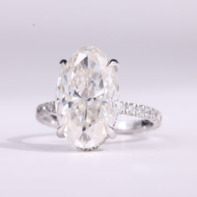 3.0CT Oval Cut Hidden Halo Pave Setting Moissanite Engagement Ring