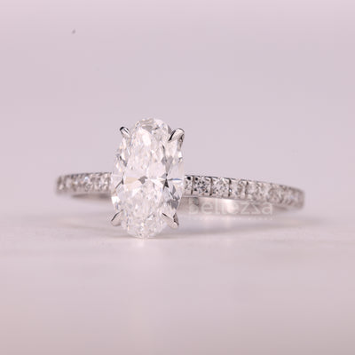 1.0CT Oval Cut Pave Setting Moissanite Engagement Ring