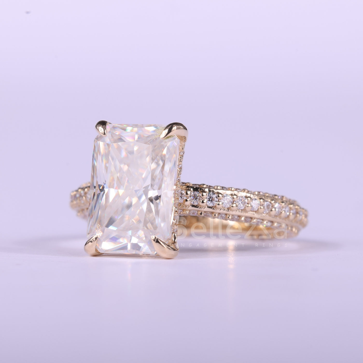 1.50CT Radiant Cut Three Side Pave Setting Moissanite Engagement Ring