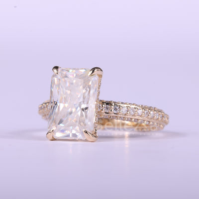 1.50CT Radiant Cut Three Side Pave Setting Moissanite Engagement Ring